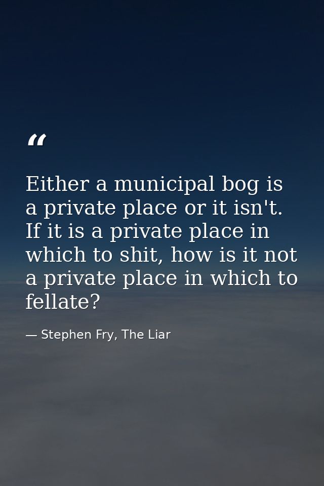 Either a municipal bog is a private place or it isn't. If it is a private place in which to shit, how is it not a privat — Stephen Fry, The Liar