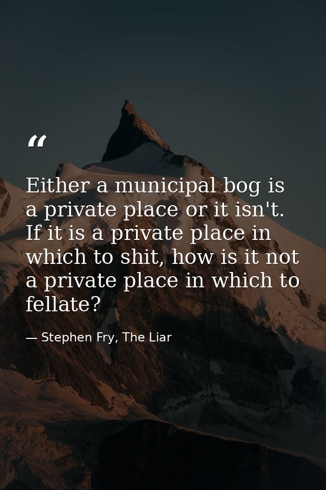 Either a municipal bog is a private place or it isn't. If it is a private place in which to shit, how is it not a privat — Stephen Fry, The Liar