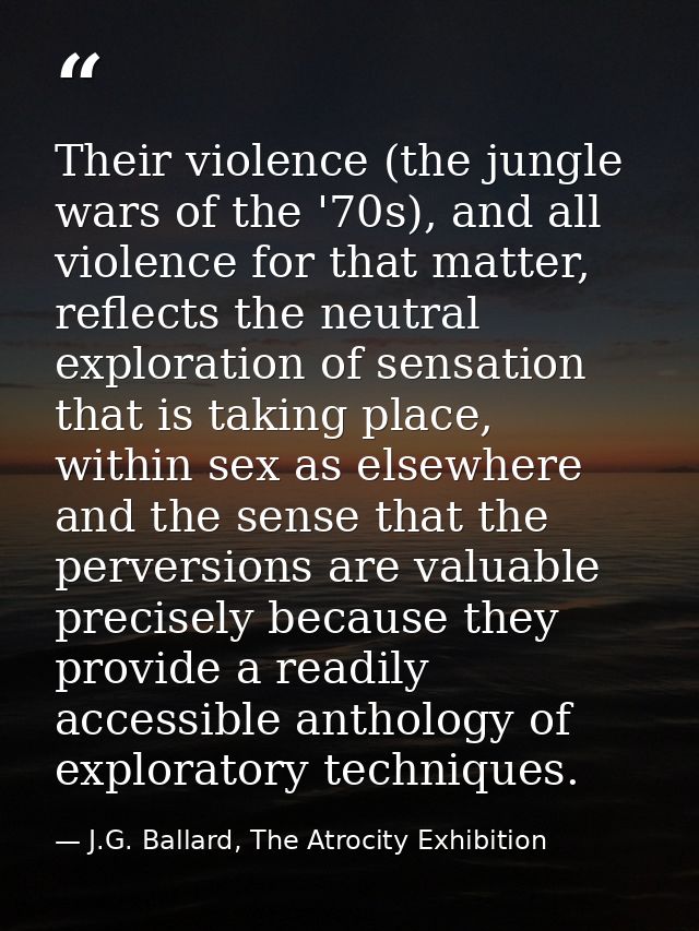 Their violence (the jungle wars of the '70s), and all violence for that matter, reflects the neutral exploration of sens — J.G. Ballard, The Atrocity Exhibition