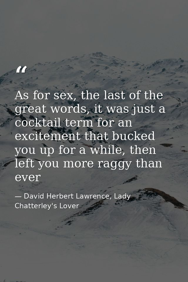 As for sex, the last of the great words, it was just a cocktail term for an excitement that bucked you up for a while, t — David Herbert Lawrence, Lady Chatterley's Lover