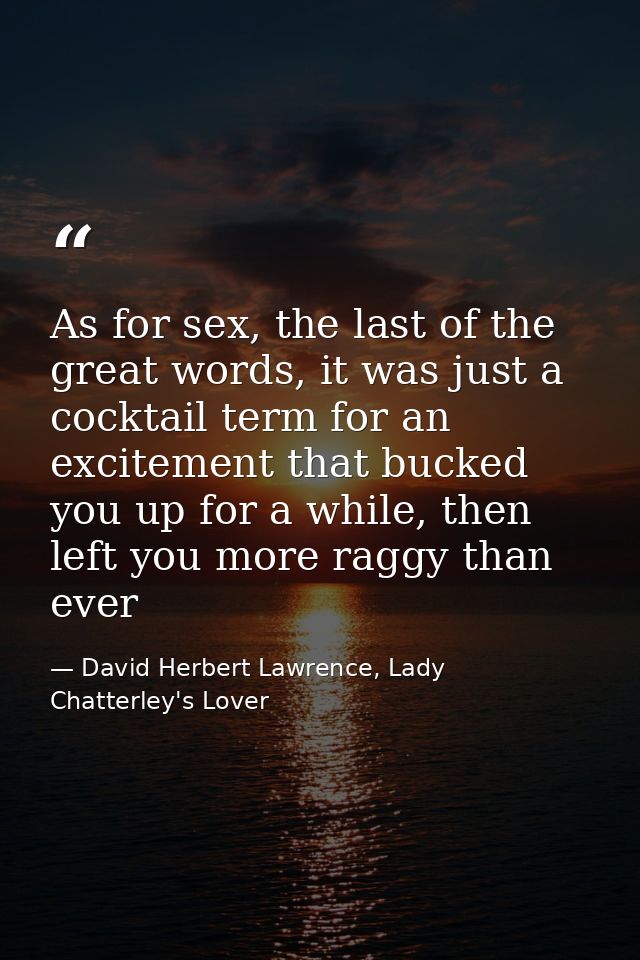 As for sex, the last of the great words, it was just a cocktail term for an excitement that bucked you up for a while, t — David Herbert Lawrence, Lady Chatterley's Lover