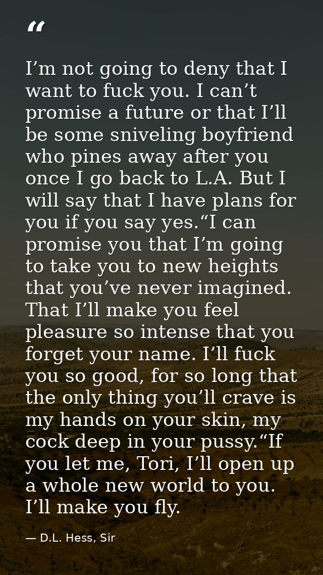 I’m not going to deny that I want to fuck you. I can’t promise a future or that I’ll be some sniveling boyfriend who pin — D.L. Hess, Sir