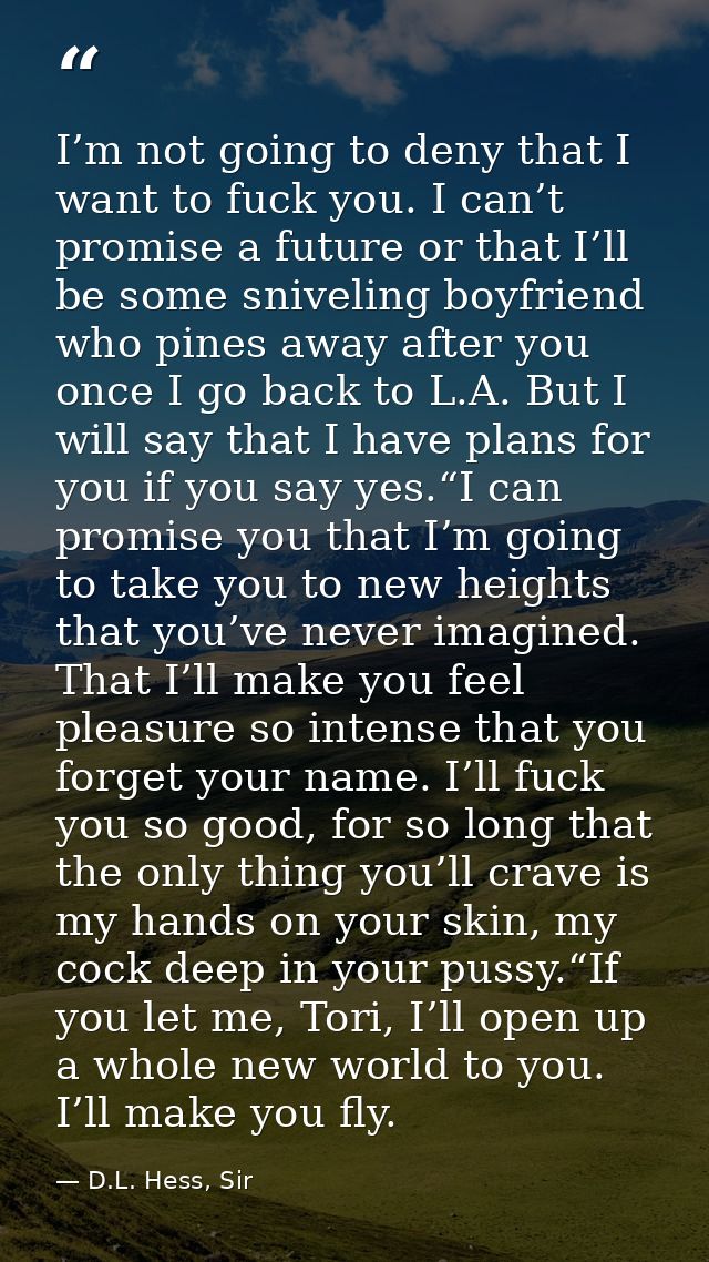 I’m not going to deny that I want to fuck you. I can’t promise a future or that I’ll be some sniveling boyfriend who pin — D.L. Hess, Sir