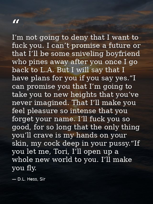 I’m not going to deny that I want to fuck you. I can’t promise a future or that I’ll be some sniveling boyfriend who pin — D.L. Hess, Sir