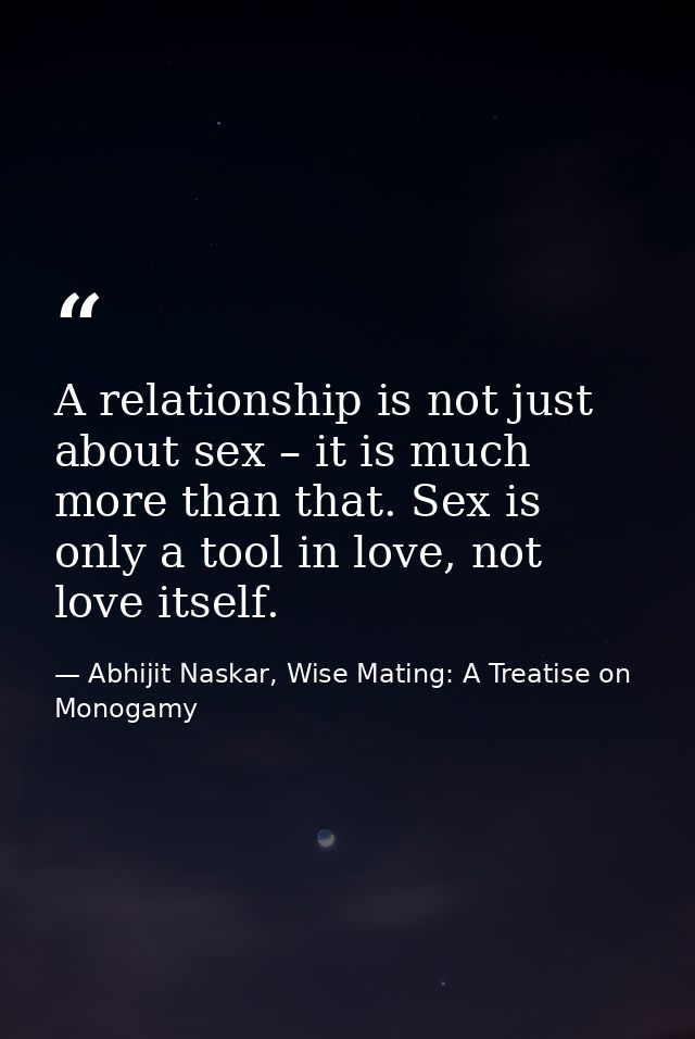 A relationship is not just about sex – it is much more than that. Sex is only a tool in love, not love itself. — Abhijit Naskar, Wise Mating: A Treatise on Monogamy