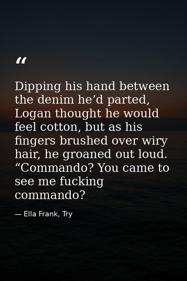 Dipping his hand between the denim he’d parted, Logan thought he would feel cotton, but as his fingers brushed over wiry — Ella Frank, Try