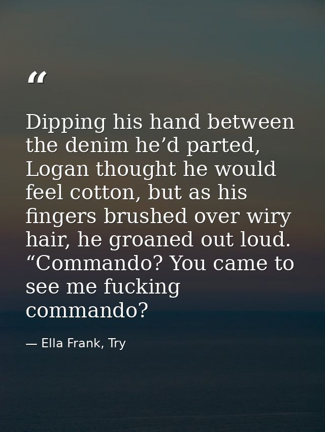 Dipping his hand between the denim he’d parted, Logan thought he would feel cotton, but as his fingers brushed over wiry — Ella Frank, Try