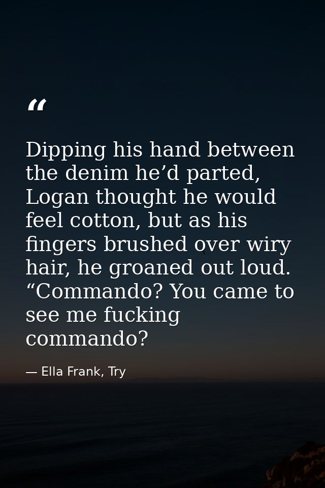 Dipping his hand between the denim he’d parted, Logan thought he would feel cotton, but as his fingers brushed over wiry — Ella Frank, Try
