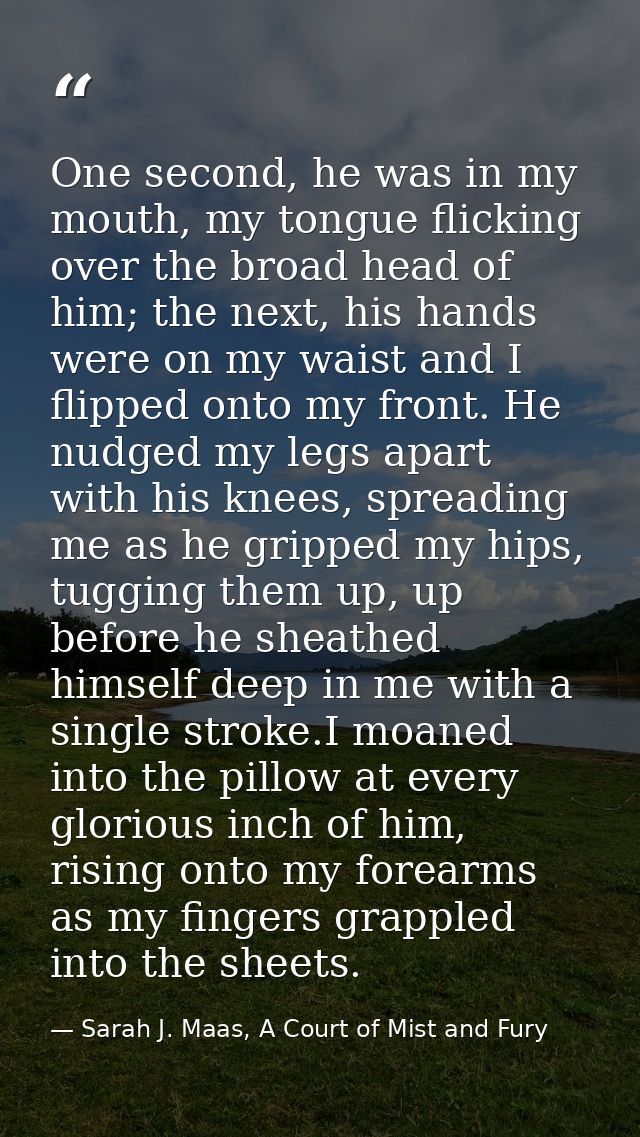 One second, he was in my mouth, my tongue flicking over the broad head of him; the next, his hands were on my waist and  — Sarah J. Maas, A Court of Mist and Fury