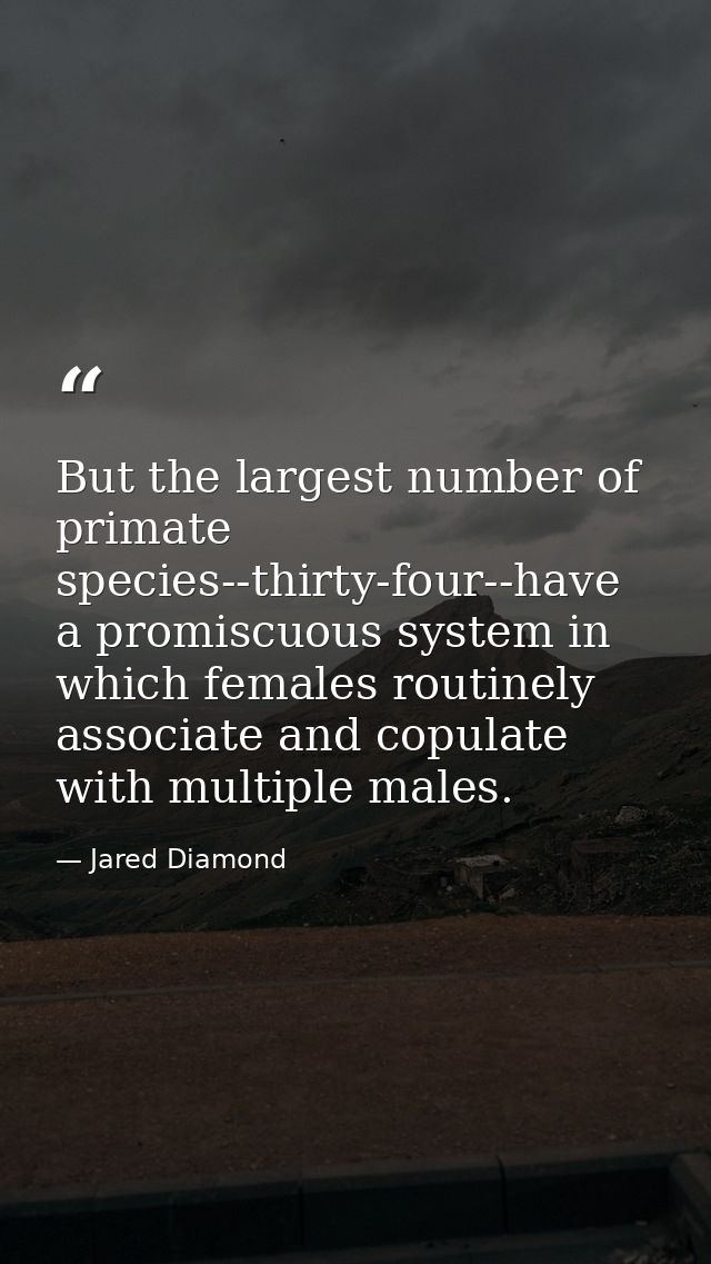 But the largest number of primate species--thirty-four--have a promiscuous system in which females routinely associate a — Jared Diamond