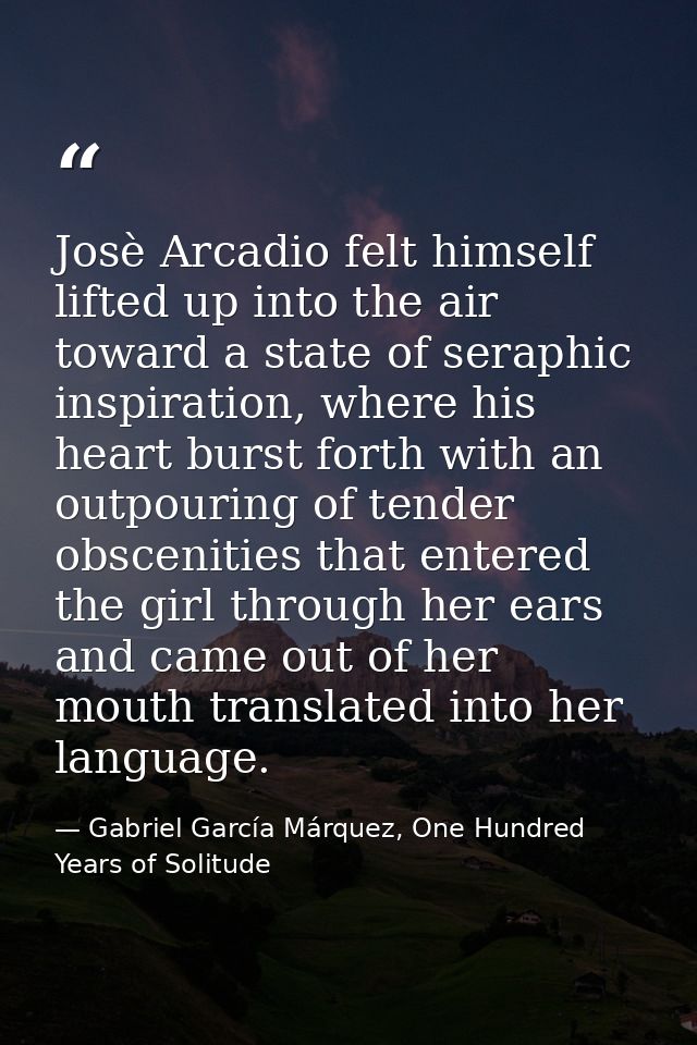 Josè Arcadio felt himself lifted up into the air toward a state of seraphic inspiration, where his heart burst forth wit — Gabriel García Márquez, One Hundred Years of Solitude