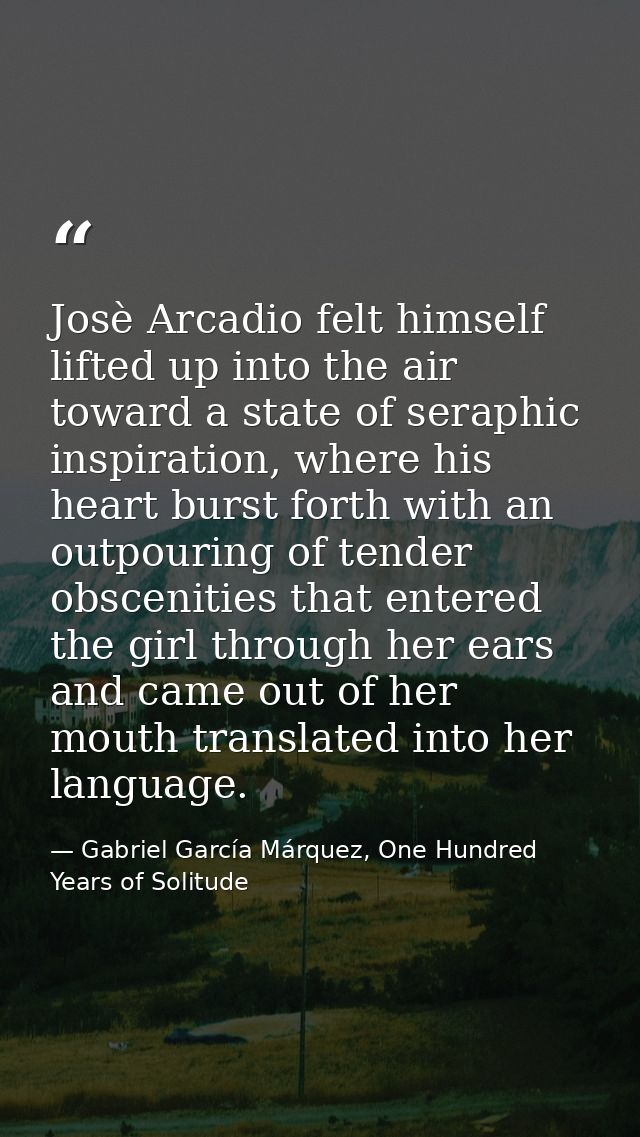 Josè Arcadio felt himself lifted up into the air toward a state of seraphic inspiration, where his heart burst forth wit — Gabriel García Márquez, One Hundred Years of Solitude