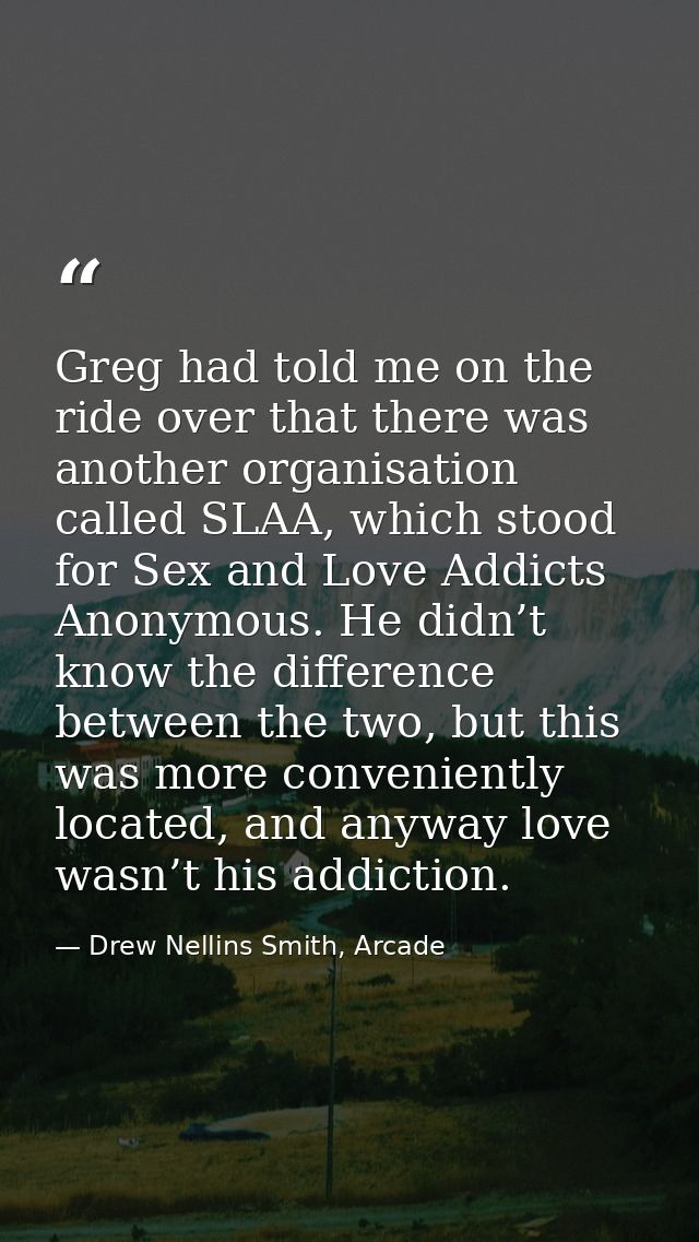 Greg had told me on the ride over that there was another organisation called SLAA, which stood for Sex and Love Addicts  — Drew Nellins Smith, Arcade