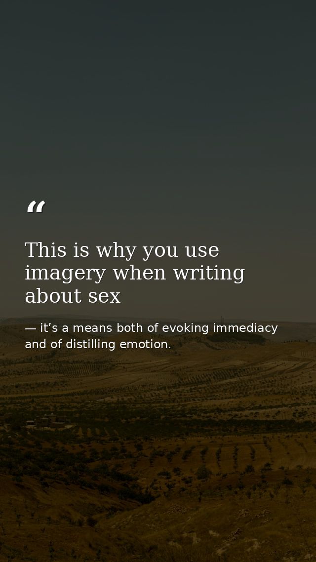 This is why you use imagery when writing about sex — it’s a means both of evoking immediacy and of distilling emotion.
