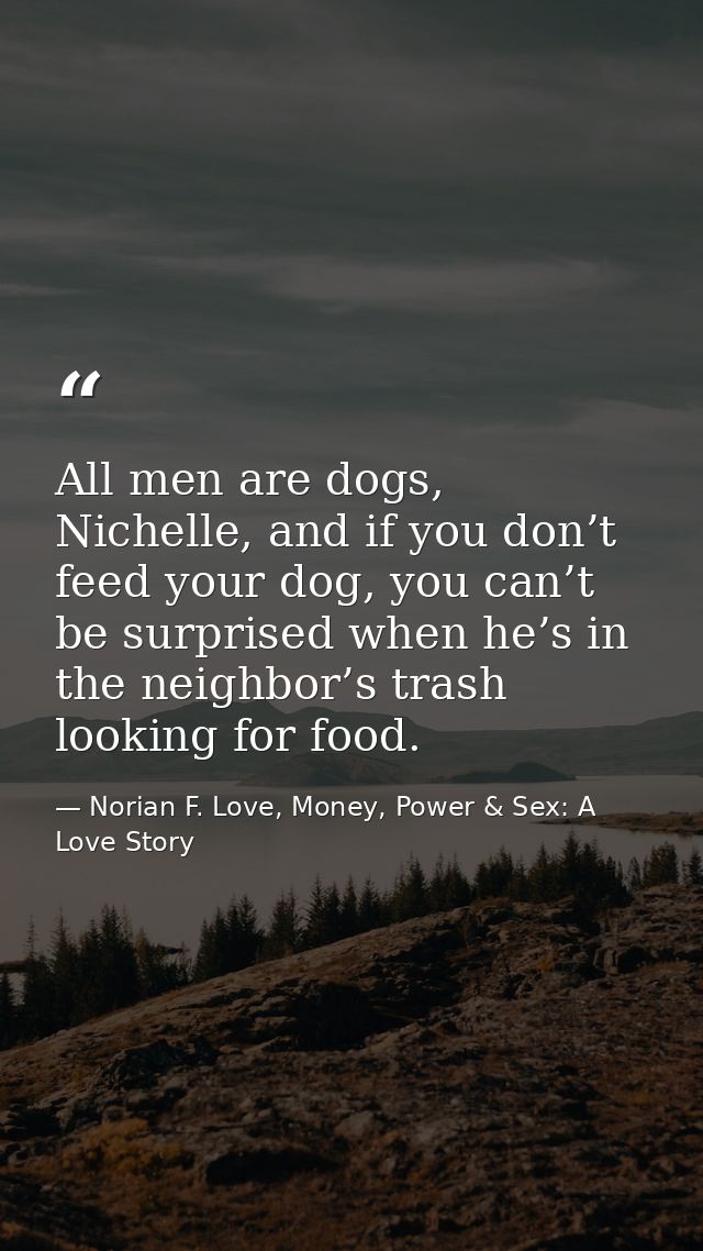 All men are dogs, Nichelle, and if you don’t feed your dog, you can’t be surprised when he’s in the neighbor’s trash loo — Norian F. Love, Money, Power & Sex: A Love Story