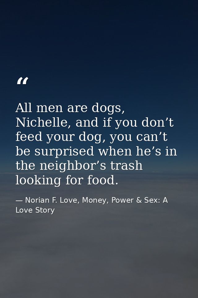 All men are dogs, Nichelle, and if you don’t feed your dog, you can’t be surprised when he’s in the neighbor’s trash loo — Norian F. Love, Money, Power & Sex: A Love Story