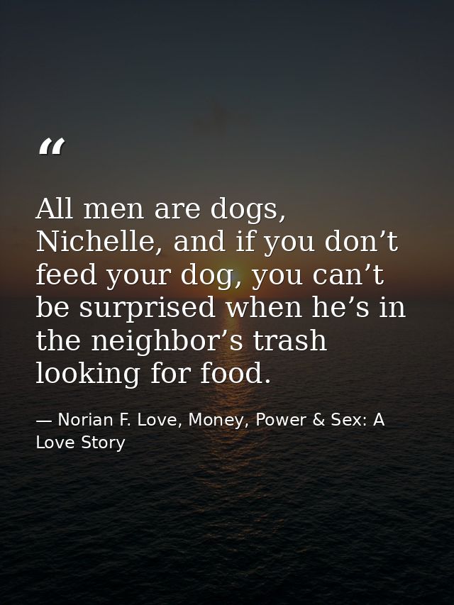 All men are dogs, Nichelle, and if you don’t feed your dog, you can’t be surprised when he’s in the neighbor’s trash loo — Norian F. Love, Money, Power & Sex: A Love Story