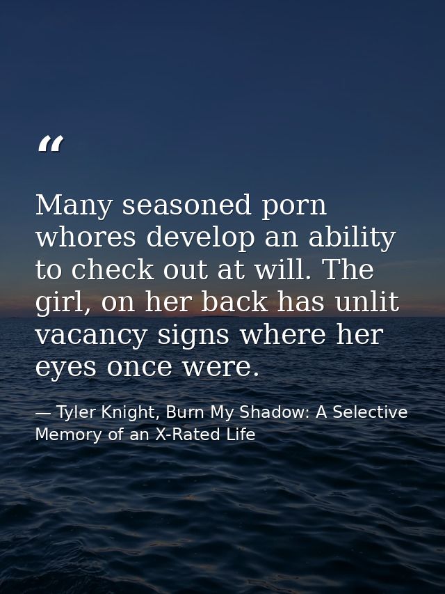 Many seasoned porn whores develop an ability to check out at will. The girl, on her back has unlit vacancy signs where h — Tyler Knight, Burn My Shadow: A Selective Memory of an X-Rated Life