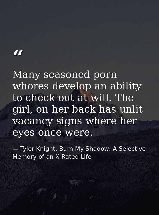Many seasoned porn whores develop an ability to check out at will. The girl, on her back has unlit vacancy signs where h — Tyler Knight, Burn My Shadow: A Selective Memory of an X-Rated Life
