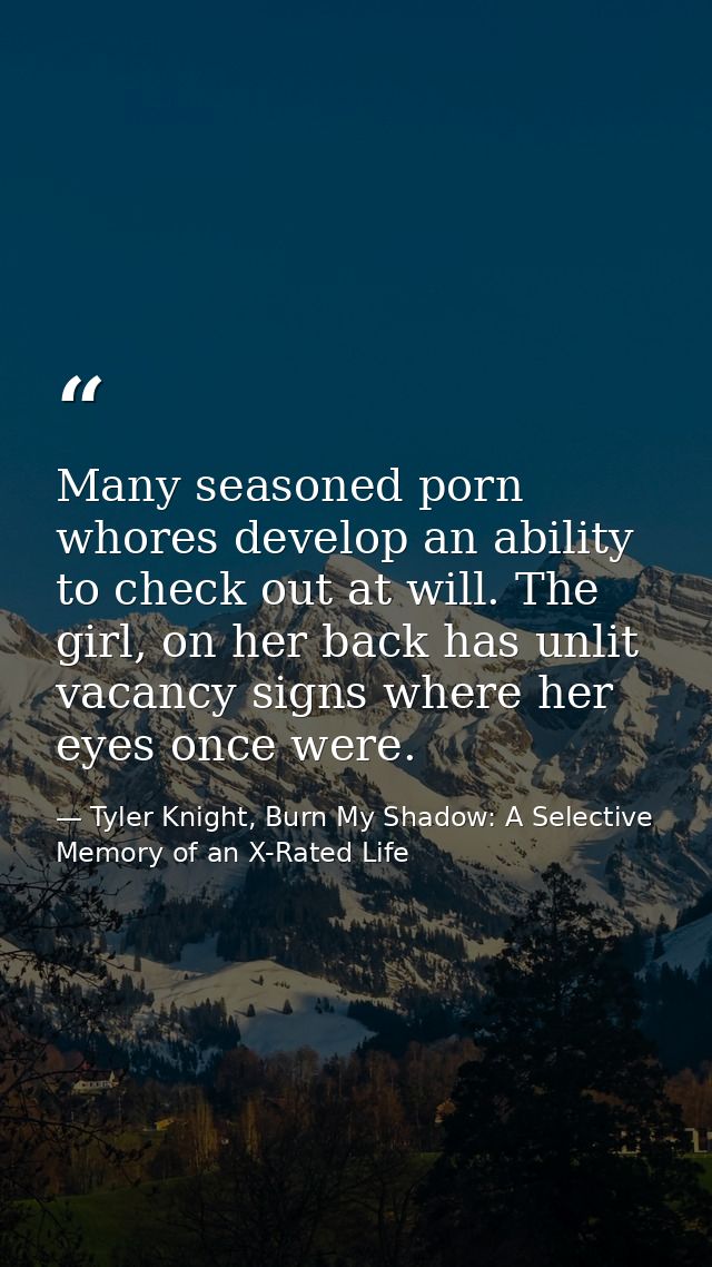 Many seasoned porn whores develop an ability to check out at will. The girl, on her back has unlit vacancy signs where h — Tyler Knight, Burn My Shadow: A Selective Memory of an X-Rated Life
