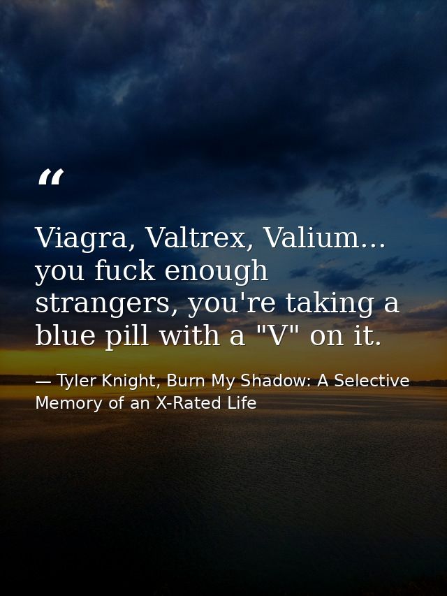Viagra, Valtrex, Valium... you fuck enough strangers, you're taking a blue pill with a "V" on it. — Tyler Knight, Burn My Shadow: A Selective Memory of an X-Rated Life