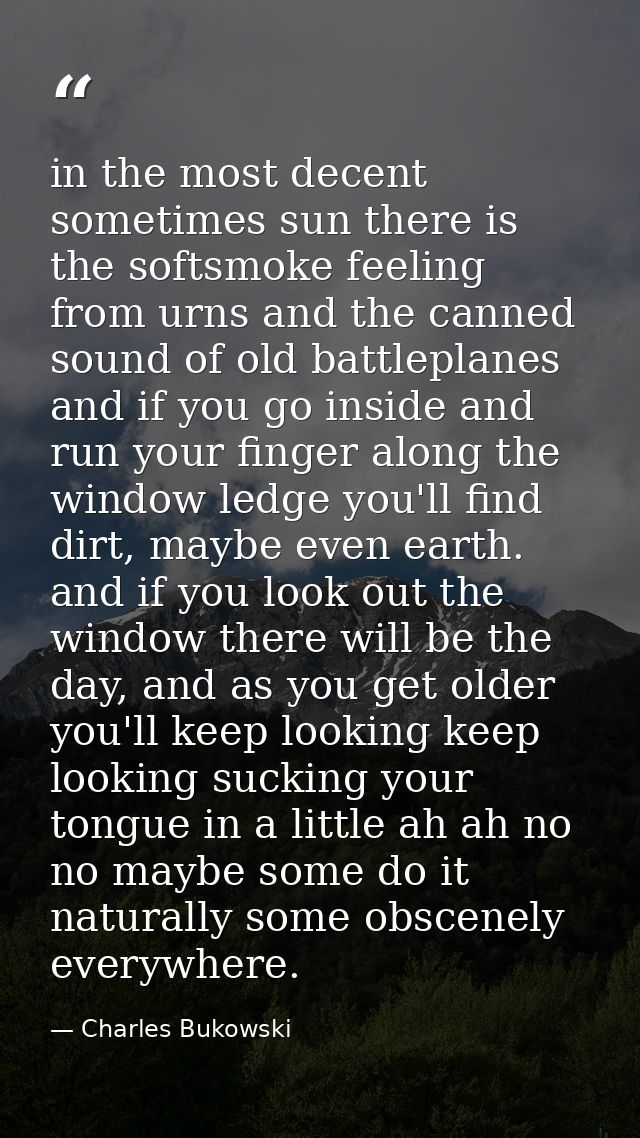 in the most decent sometimes sun there is the softsmoke feeling from urns and the canned sound of old battleplanes and i — Charles Bukowski