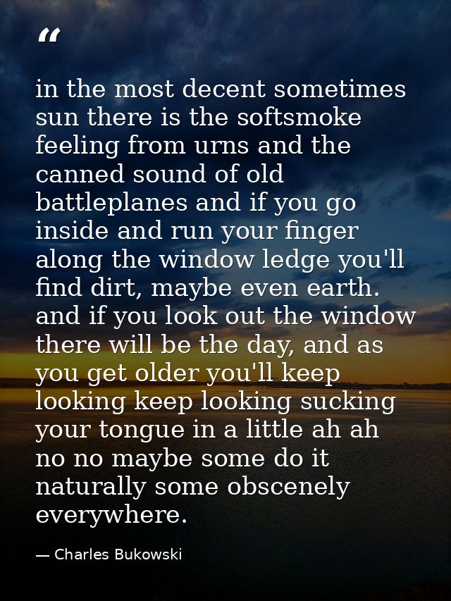 in the most decent sometimes sun there is the softsmoke feeling from urns and the canned sound of old battleplanes and i — Charles Bukowski