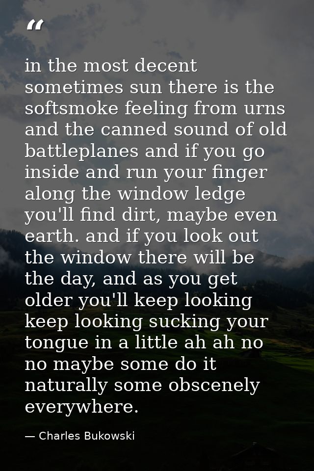 in the most decent sometimes sun there is the softsmoke feeling from urns and the canned sound of old battleplanes and i — Charles Bukowski