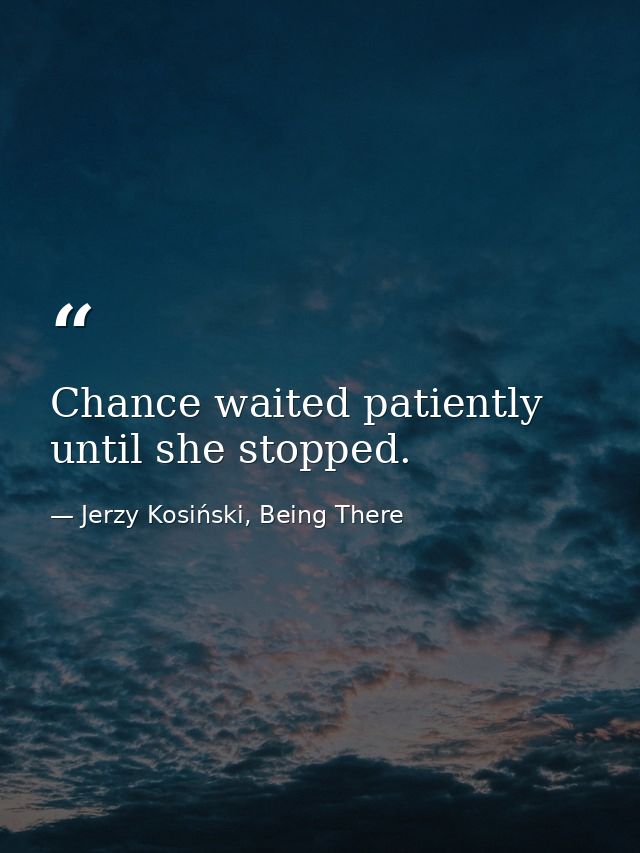 Chance waited patiently until she stopped. — Jerzy Kosiński, Being There
