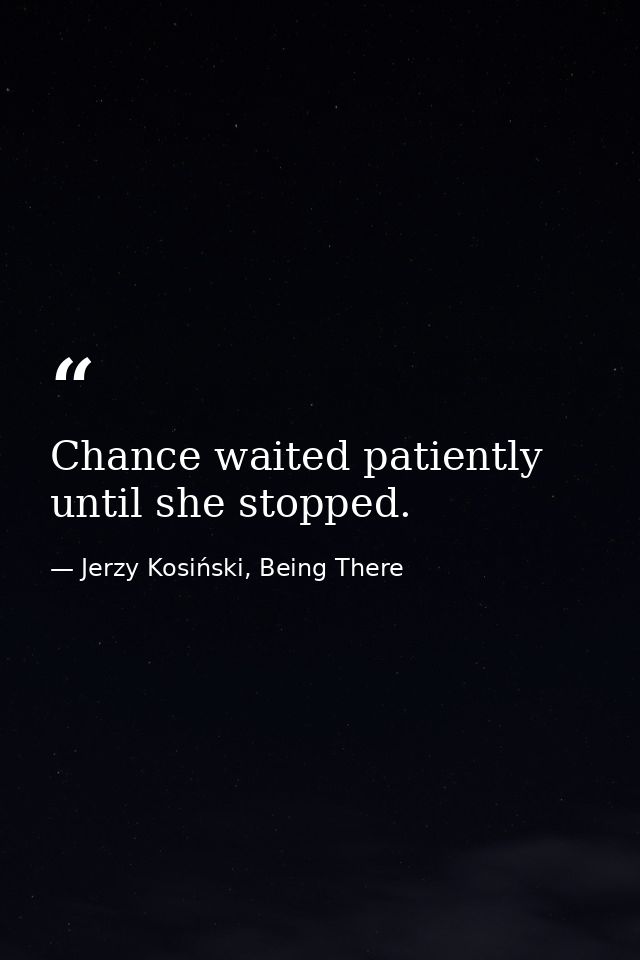 Chance waited patiently until she stopped. — Jerzy Kosiński, Being There