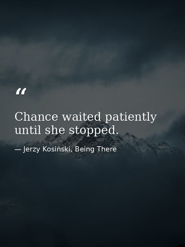 Chance waited patiently until she stopped. — Jerzy Kosiński, Being There
