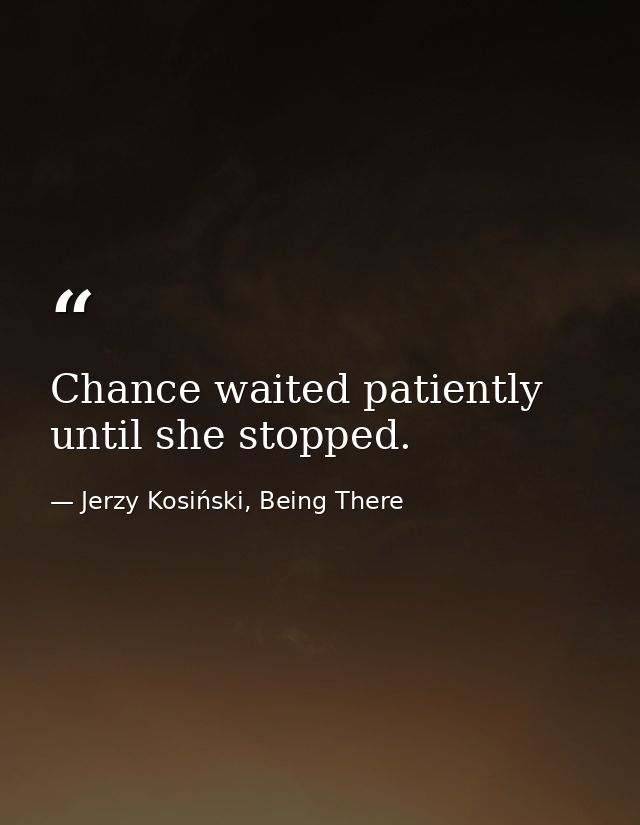 Chance waited patiently until she stopped. — Jerzy Kosiński, Being There