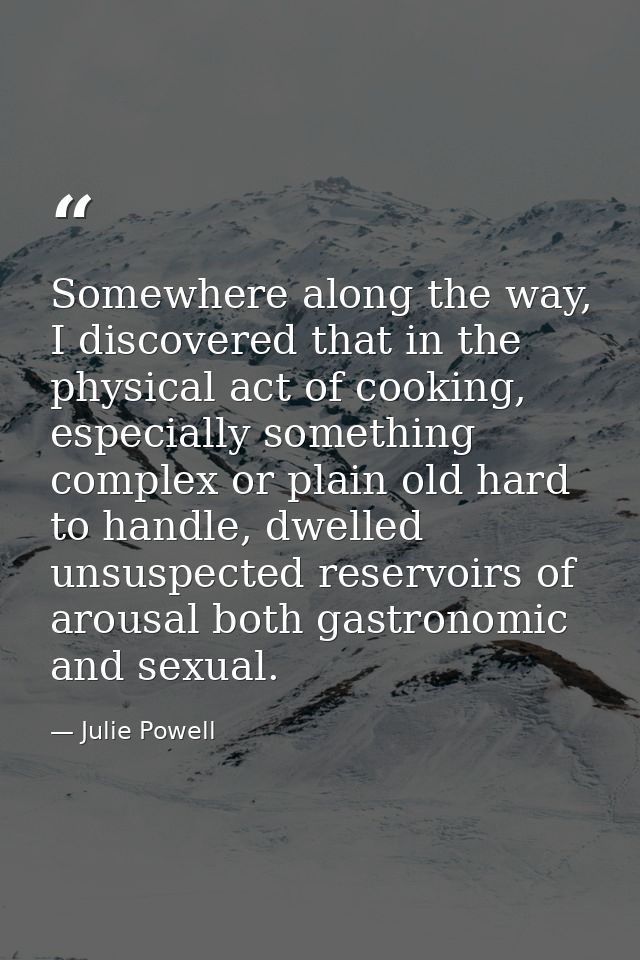 Somewhere along the way, I discovered that in the physical act of cooking, especially something complex or plain old har — Julie Powell