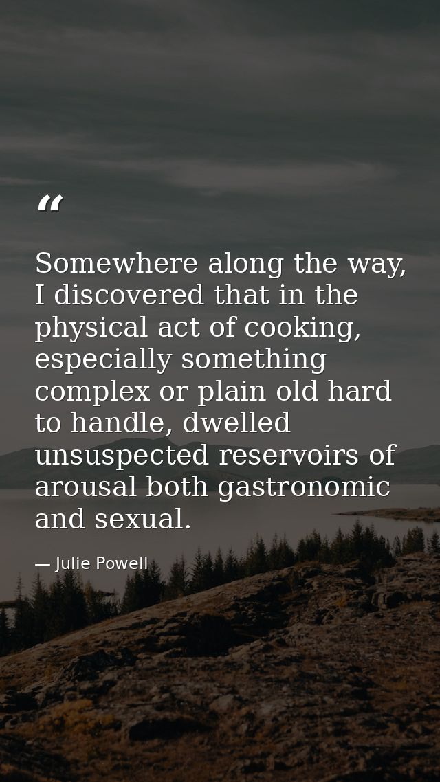 Somewhere along the way, I discovered that in the physical act of cooking, especially something complex or plain old har — Julie Powell