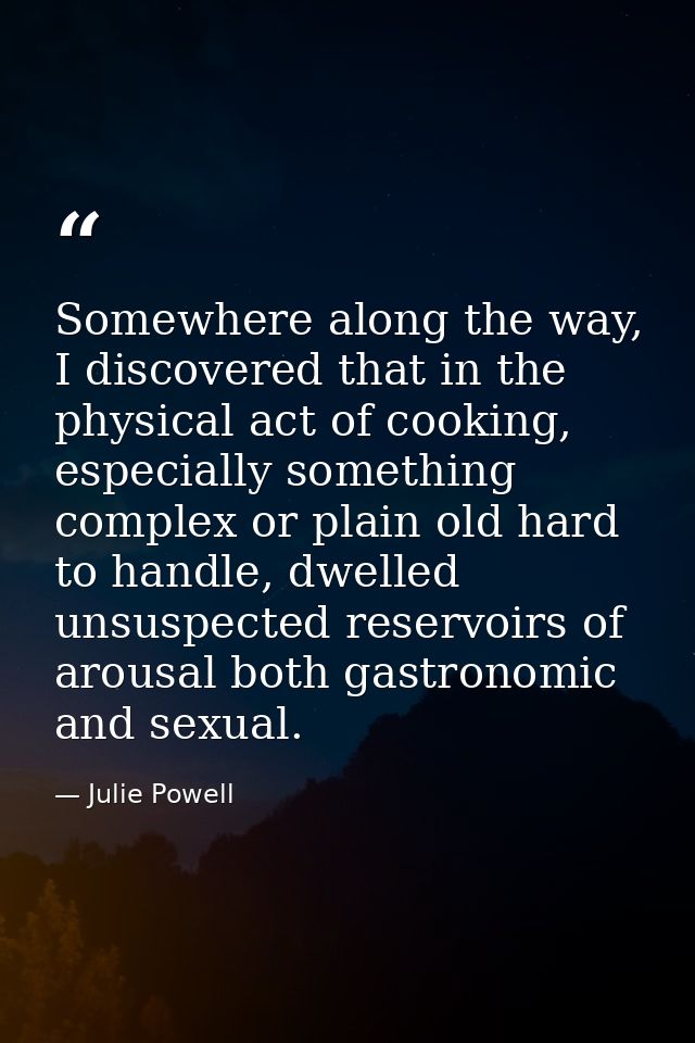 Somewhere along the way, I discovered that in the physical act of cooking, especially something complex or plain old har — Julie Powell