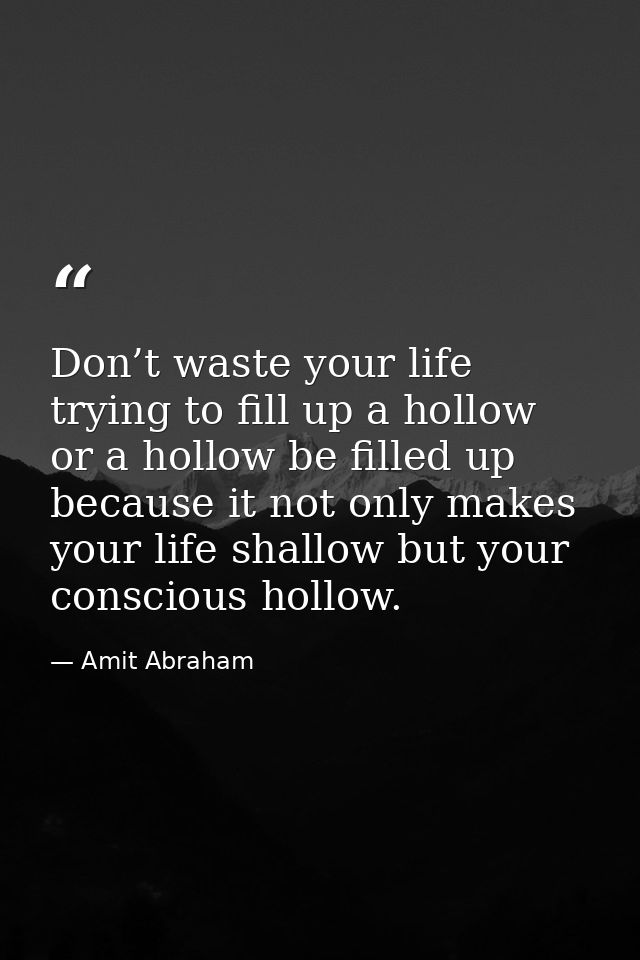 Don’t waste your life trying to fill up a hollow or a hollow be filled up because it not only makes your life shallow bu — Amit Abraham