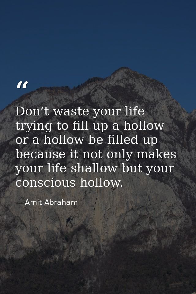 Don’t waste your life trying to fill up a hollow or a hollow be filled up because it not only makes your life shallow bu — Amit Abraham