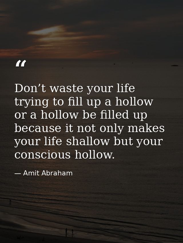 Don’t waste your life trying to fill up a hollow or a hollow be filled up because it not only makes your life shallow bu — Amit Abraham