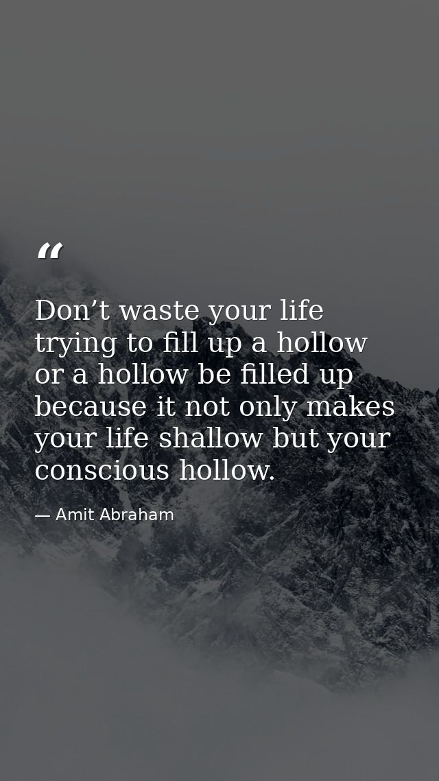 Don’t waste your life trying to fill up a hollow or a hollow be filled up because it not only makes your life shallow bu — Amit Abraham