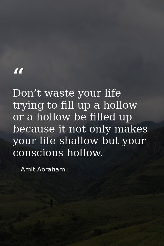 Don’t waste your life trying to fill up a hollow or a hollow be filled up because it not only makes your life shallow bu — Amit Abraham