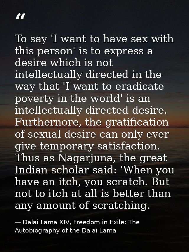 To say 'I want to have sex with this person' is to express a desire which is not intellectually directed in the way that — Dalai Lama XIV, Freedom in Exile: The Autobiography of the Dalai Lama