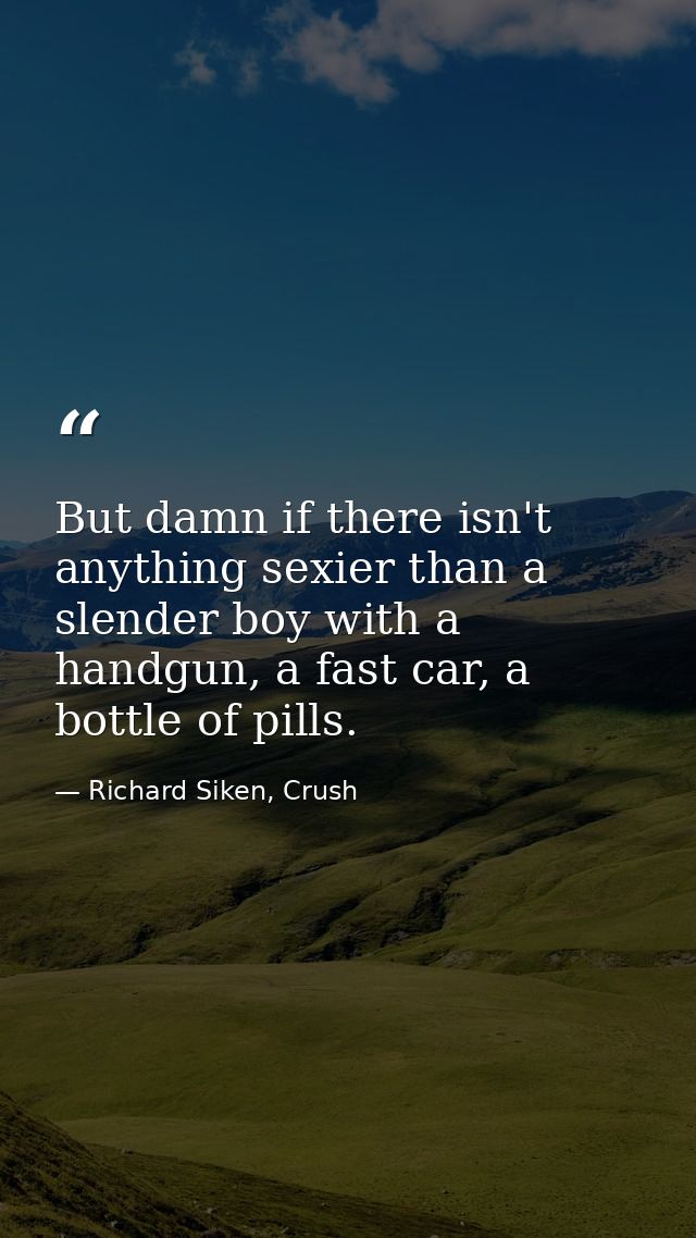 But damn if there isn't anything sexier than a slender boy with a handgun, a fast car, a bottle of pills. — Richard Siken, Crush