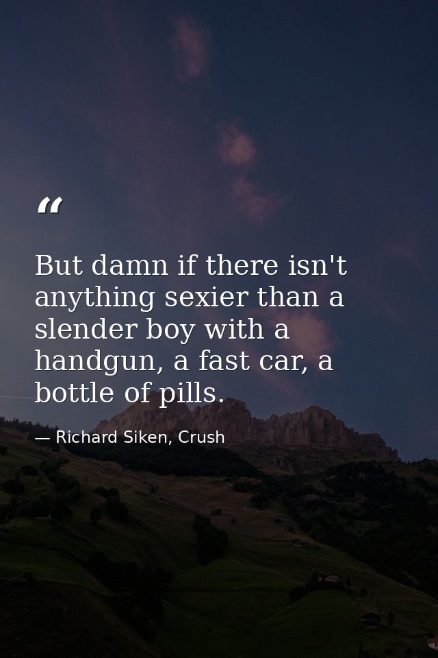 But damn if there isn't anything sexier than a slender boy with a handgun, a fast car, a bottle of pills. — Richard Siken, Crush
