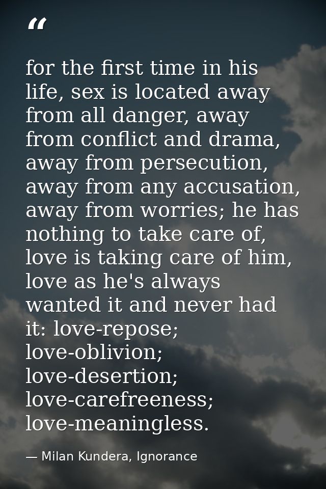 for the first time in his life, sex is located away from all danger, away from conflict and drama, away from persecution — Milan Kundera, Ignorance