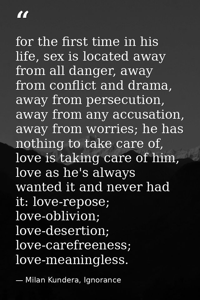 for the first time in his life, sex is located away from all danger, away from conflict and drama, away from persecution — Milan Kundera, Ignorance