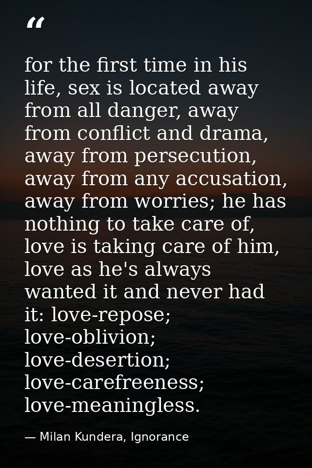 for the first time in his life, sex is located away from all danger, away from conflict and drama, away from persecution — Milan Kundera, Ignorance