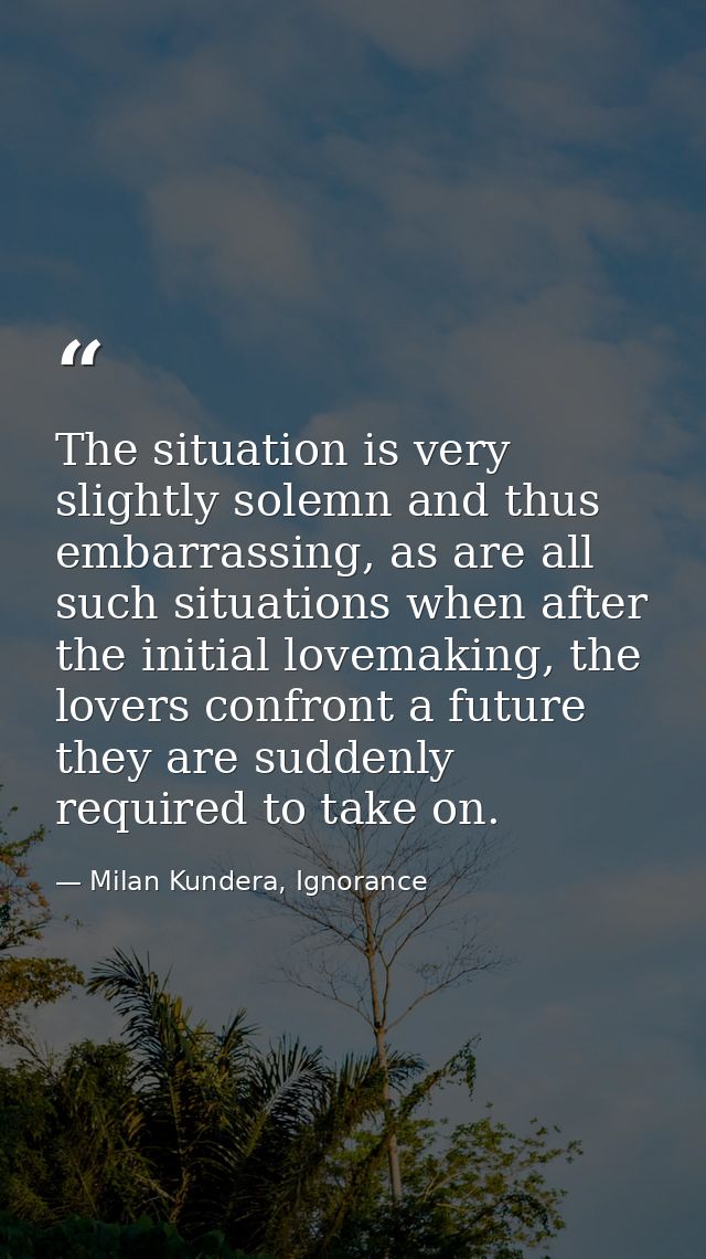 The situation is very slightly solemn and thus embarrassing, as are all such situations when after the initial lovemakin — Milan Kundera, Ignorance