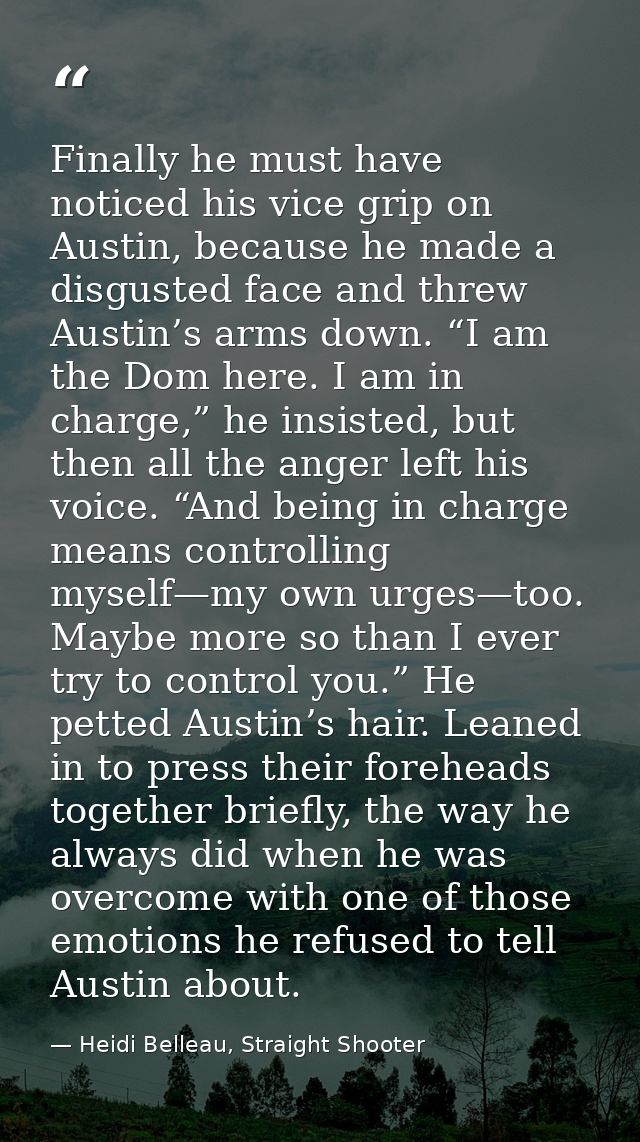Finally he must have noticed his vice grip on Austin, because he made a disgusted face and threw Austin’s arms down. “I  — Heidi Belleau, Straight Shooter