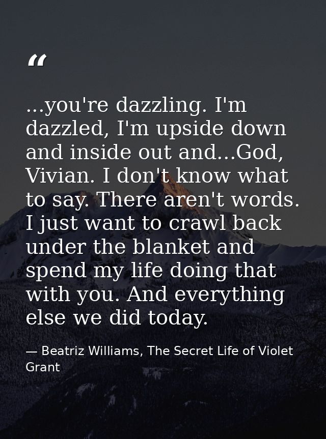 ...you're dazzling. I'm dazzled, I'm upside down and inside out and...God, Vivian. I don't know what to say. There aren' — Beatriz Williams, The Secret Life of Violet Grant