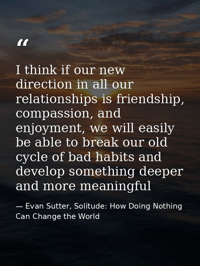 I think if our new direction in all our relationships is friendship, compassion, and enjoyment, we will easily be able t — Evan Sutter, Solitude: How Doing Nothing Can Change the World